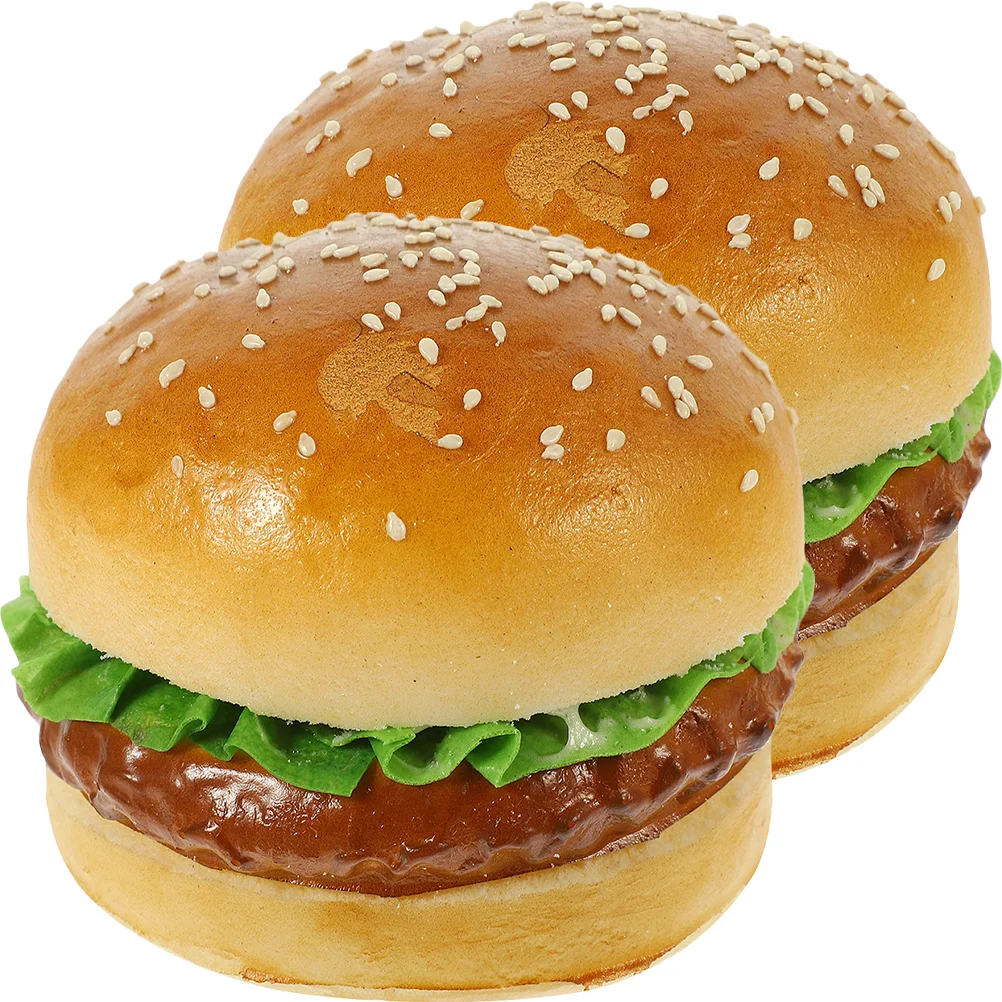 

2 Pcs Cake Decor Decorative Cabinet Fake Burger PU Simulation Burgers Photography Props Food Decors Models
