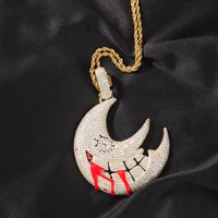 hip hop moon charm pendant necklace for men women rapper fans accessories trippie redd 3a zircon 316lstainless steel necklace