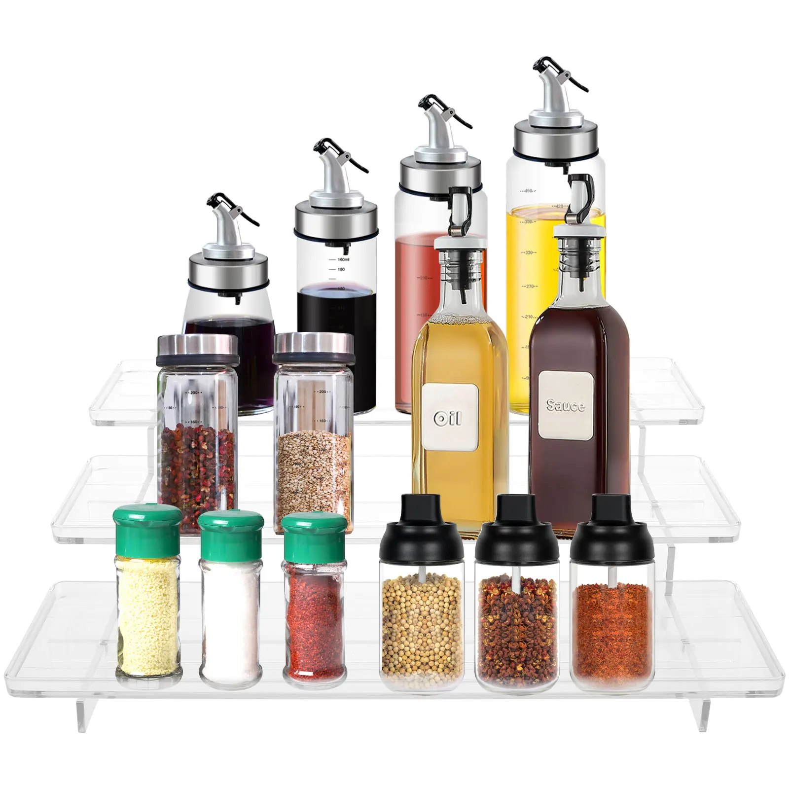 

Многоуровневая Полка для специй, многоразовый прозрачный многоуровневый органайзер, 3-уровневый держатель для специй, компактная Многоуро...