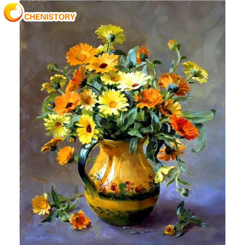 

CHENISTORY Oil Paintings By Numbers Flower Vase Scenery Handpaint Kit Canvas Home Decor Gift Drawing On Canvas Living Room Wall