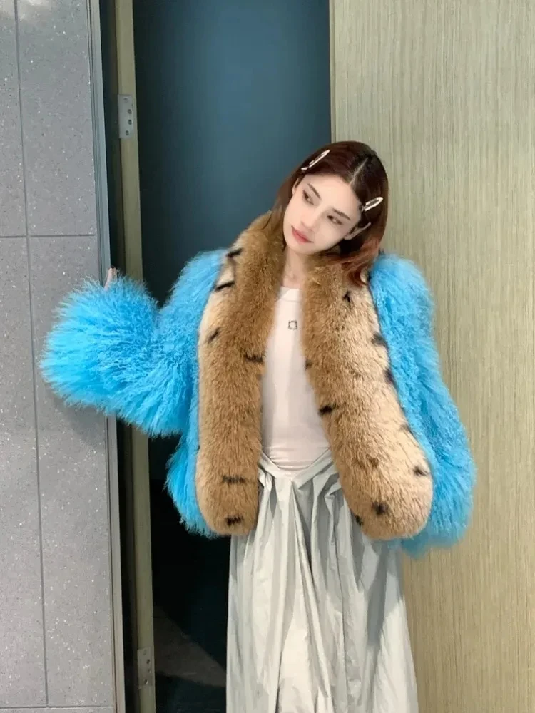 Женское шерстяное короткое пальто роскошное пляжное из монгольской овечьей