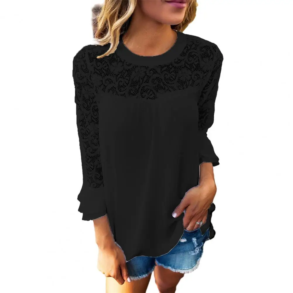

Women Lace Top Chic Lace Patchwork Women's Blouses Soft Breathable Tops for Daily Wear in Autumn Spring Women Top
