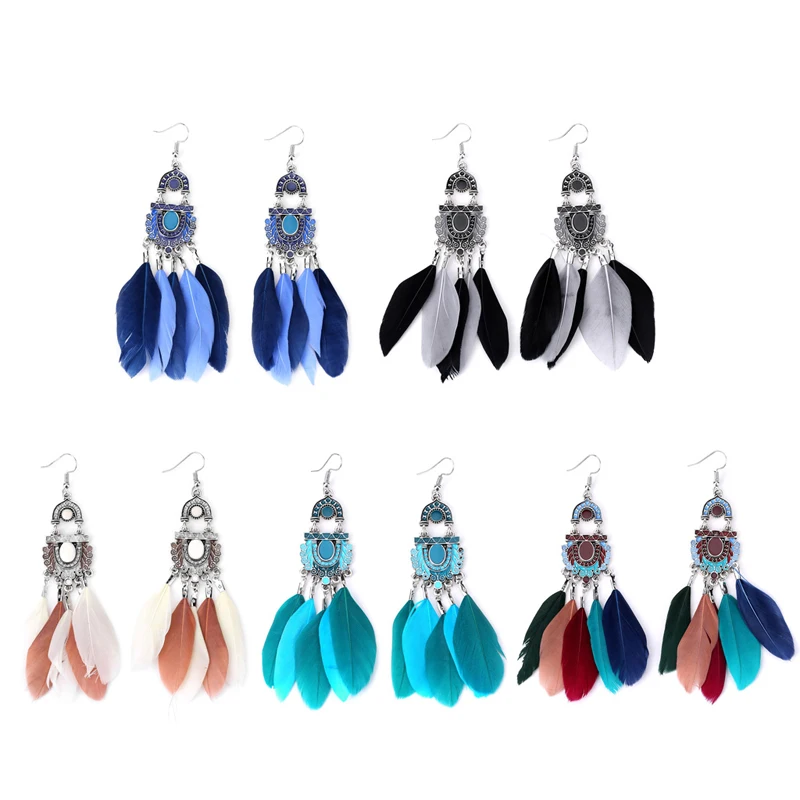 

Vintage Women's Bohemian Feather Tassel Dangle Drop Dangling Earrings Jewelry