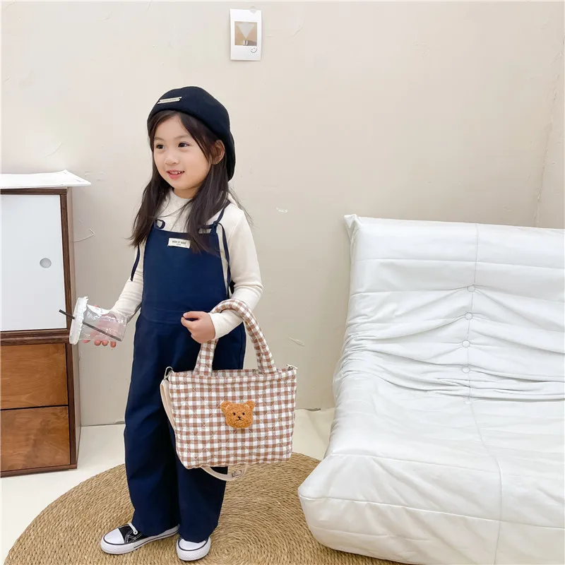 Fashion 2023 Kids Cotton Handmade Bag Mini Baby Girls Coin Purse Shoulder Bag Infant Toddler Cute Cartoon Bear Crossbody Bag enlarge