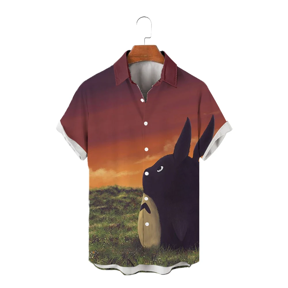 

Hayao Miyazaki Comics Men's Shirt Parent-child Shirt Clothing High Quality Shirts Fashion Gift for Kids Essential Totoro Leisure