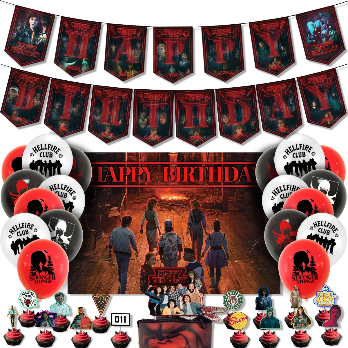 

US TV Series Stranger Things Eleven Birthday Party Decoration Cake Topper Balloon Set Backcloth Banner Flag Home Decor Supplies