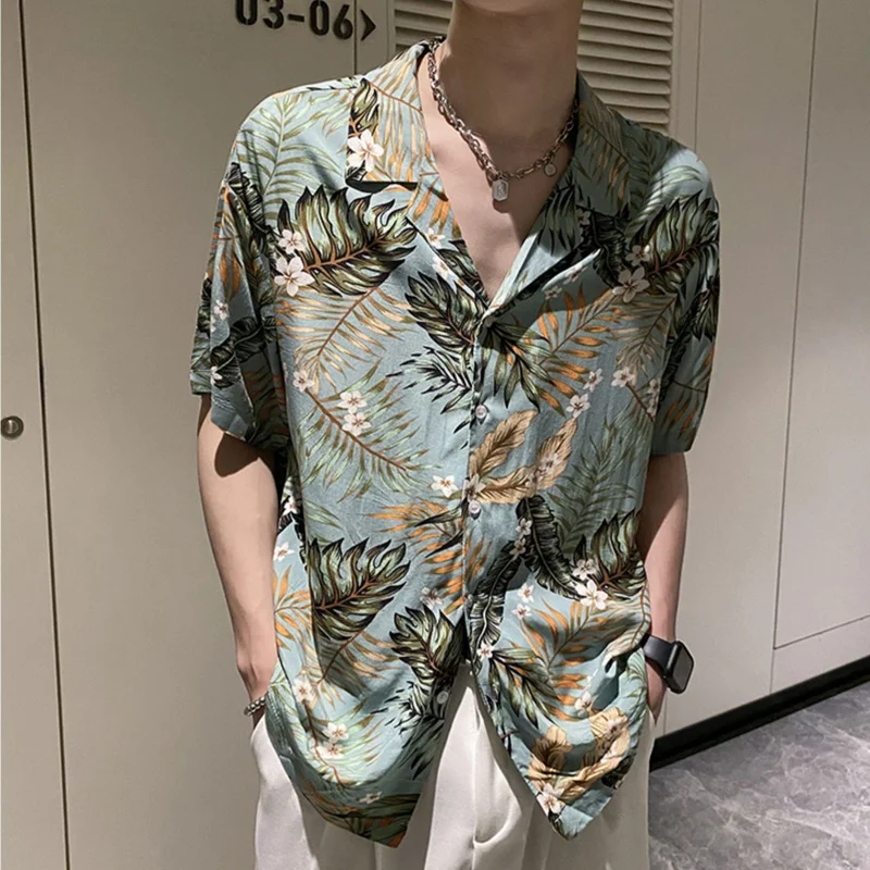 Summer Beach Hawaiian Shirts for Men 2022 Short Sleeve Floral Printed Loose Casual Shirt Harajuku Hip Hop Lapel Tops Men Clothes