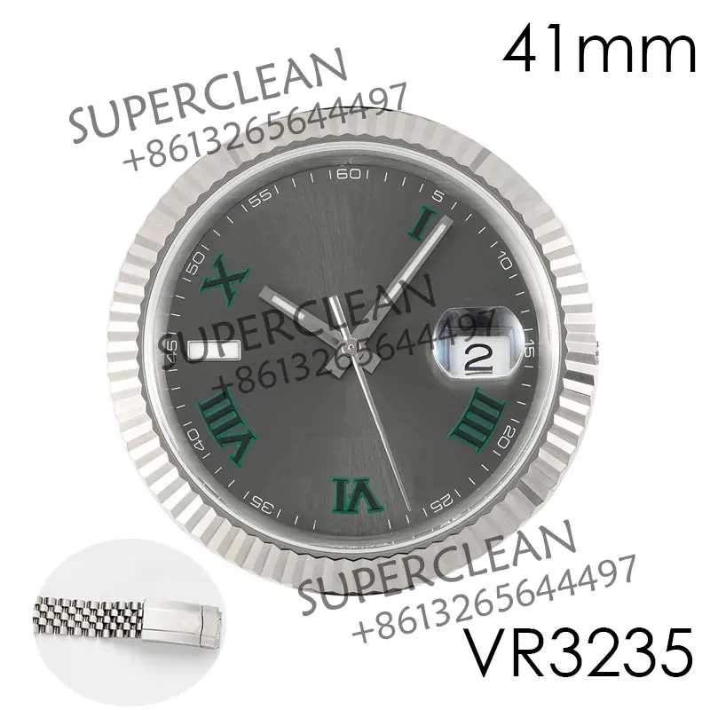 

CLEAN Factory Full Set 904L 41mm Watch Case, Watch Bracelet,Green Roman Dial VR3235 Movement For Assembling Datejust 126334