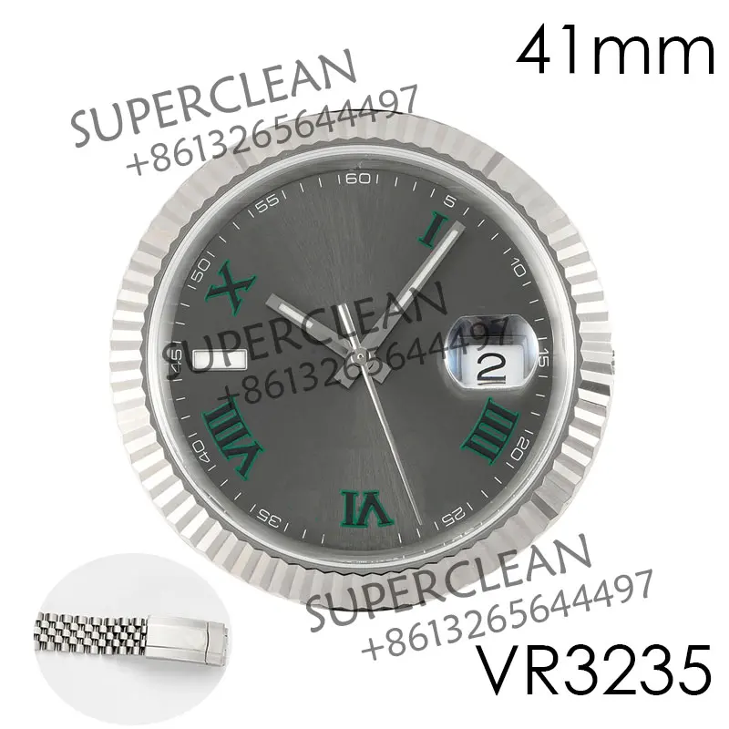 

Полный комплект часов CLEAN Factory, модель 904L 41 мм, браслет для часов, зеленый Римский циферблат VR3235, механизм для сборки даты 126334