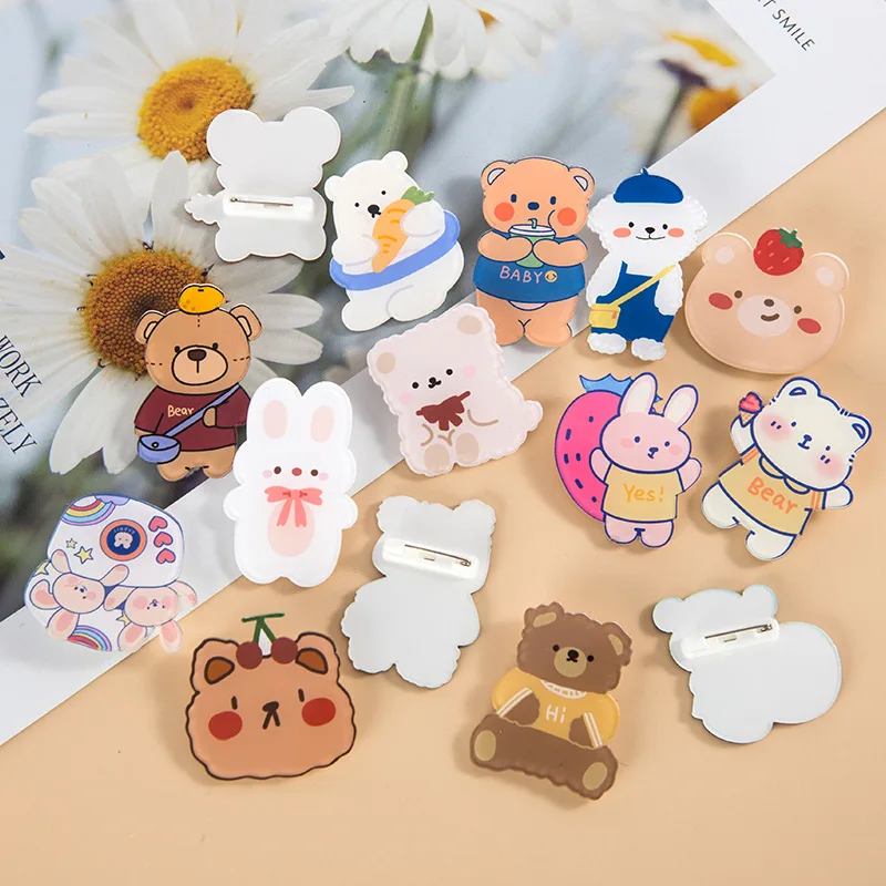 

2022 Hot Kawaii Ins Korean Cute Acrylic Brooch Cartoon Bear Badge Bag Pendant Girl Trinket Patch Birthday Holiday Gifts