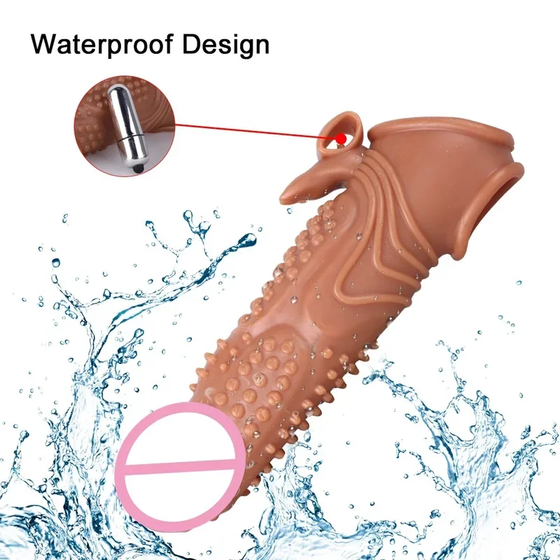 Реалистичный удлинитель пениса вибратор кольцо рукав для члена увеличение