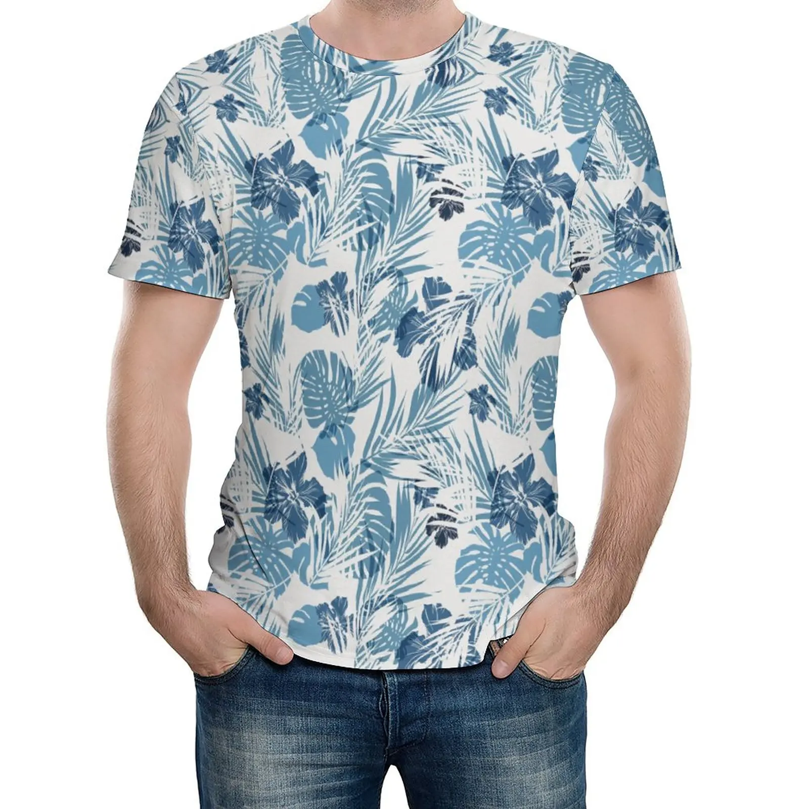 

Island Ocean Beach Sea Inspired Hawaiian Flowers Palm Tree Leaves Art Print Graphic Cool Top Tee top Quality Home Eur Size