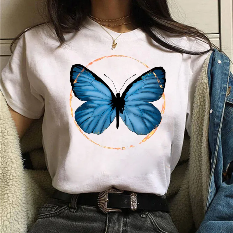 

Women T-shirts 2021 Butterfly Print t shirt Female Streetwear Ulzzang Tops Summer Casual Short Sleeve T shirt Ladies Oversize