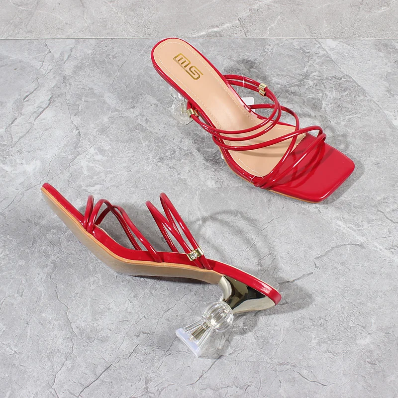 

Женская обувь 2022 года, новинка лета, комбинированные туфли на тонком ремешке с открытым носком на высоком каблуке, простые пикантные туфли и...