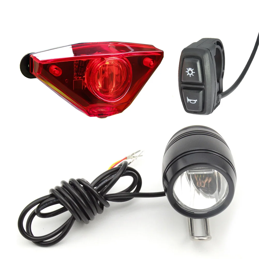 

Electric Bike Front Light Taillight 226 Switch Set 24V-56V Built-In Speaker Aluminum Alloy Barrel Light Triangular Tail Light