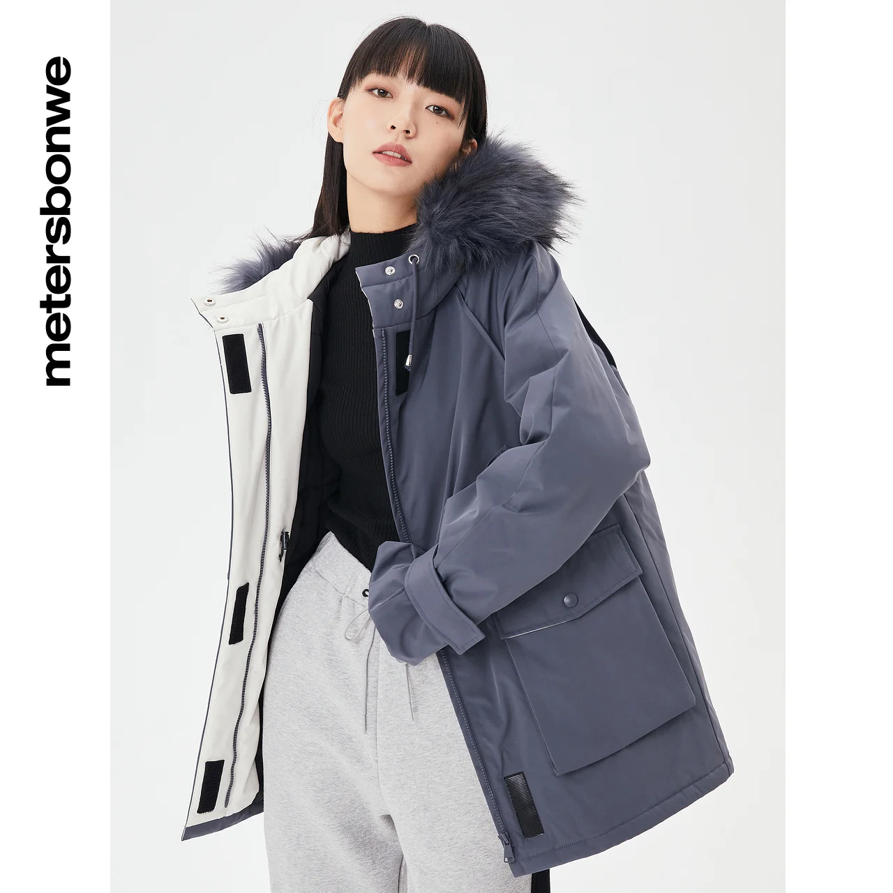 Metersbonwe Hooded Down Jacket Women Thick Winter Coat Female Long Preppy Cocoon Down Jacket Outerwear Warm Jackets Raccoon