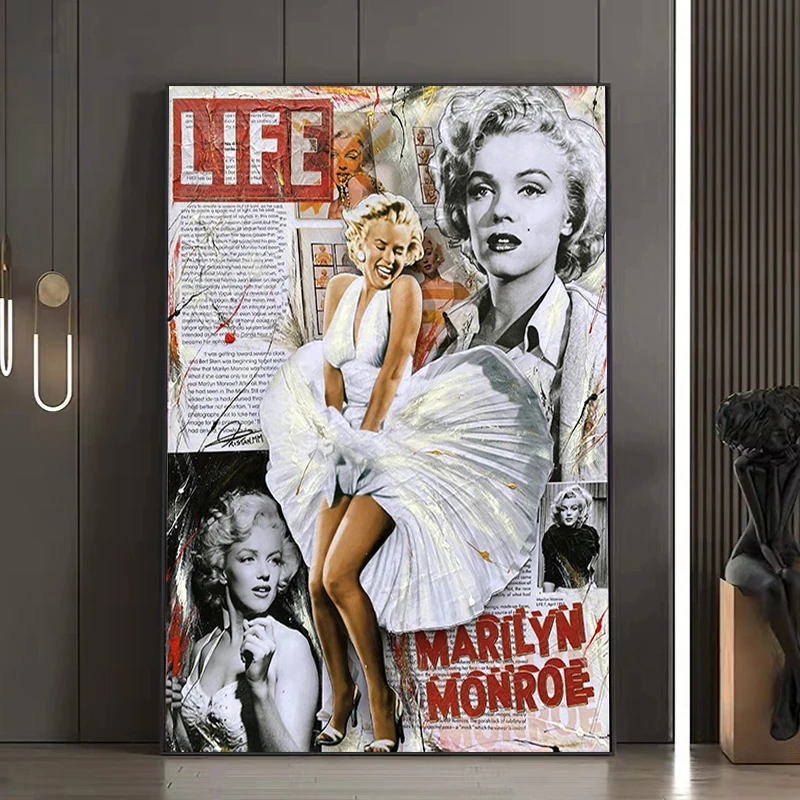 

Sexy Marilyn Monroe Posters Prints Vintage Old Newspaper Female Star Canvas Painting for Coffee House Office Home Decoration