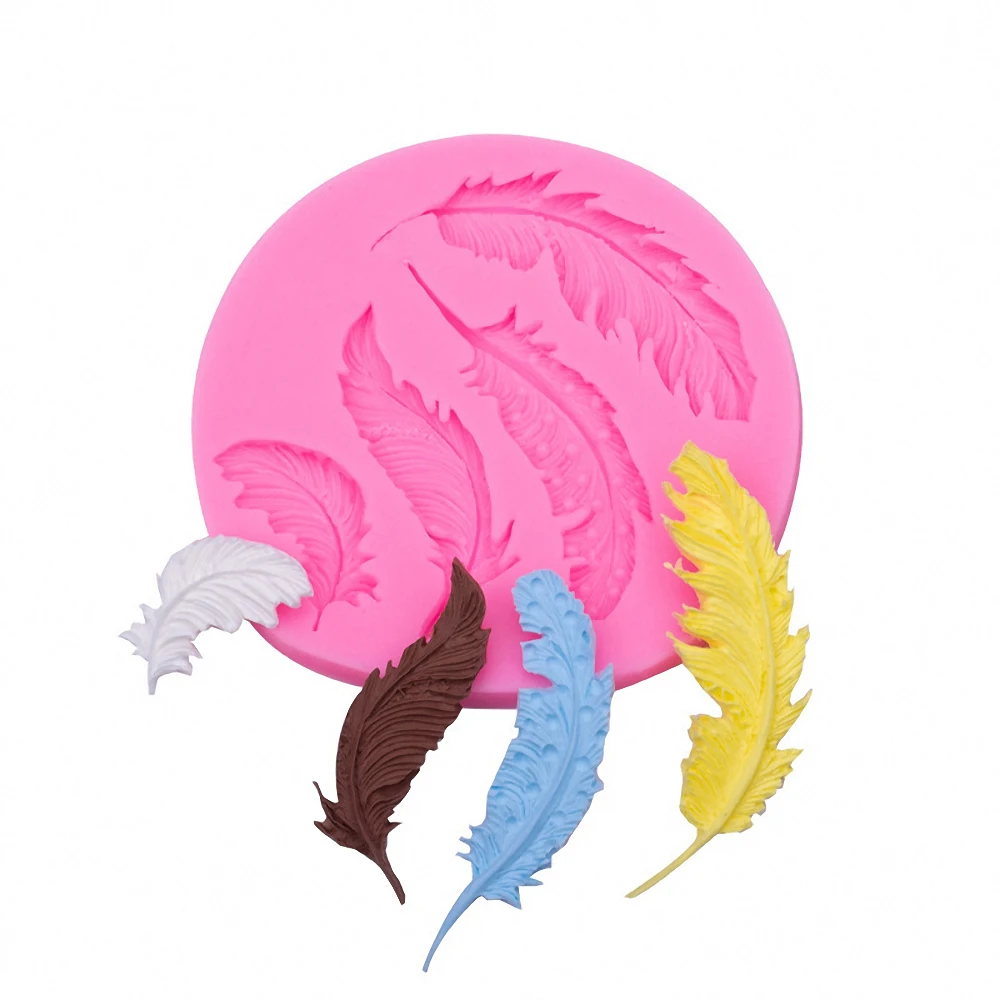 

4 Holes Feather Sugar Buttons Silicone Mould Bird Plume Chocolate Candy Fondant Cake Moulds Safe DIY Cake Decorating Tools