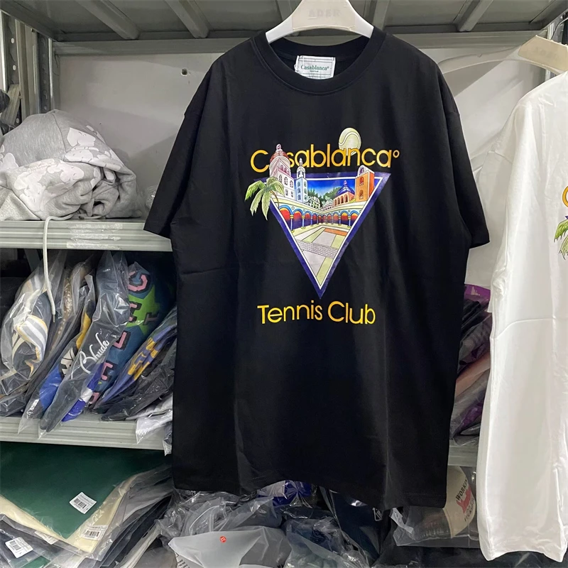 

New Style Tennis Club Casablanca T-Shirts Men Women Top Tees Casual Black White Short Sleeve T Shirt Inverted Triangle Hip hop