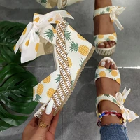 new summer wedges sandals women bowknot platform fruit print ribbon shoe female casual ladies fashion open toe sandal