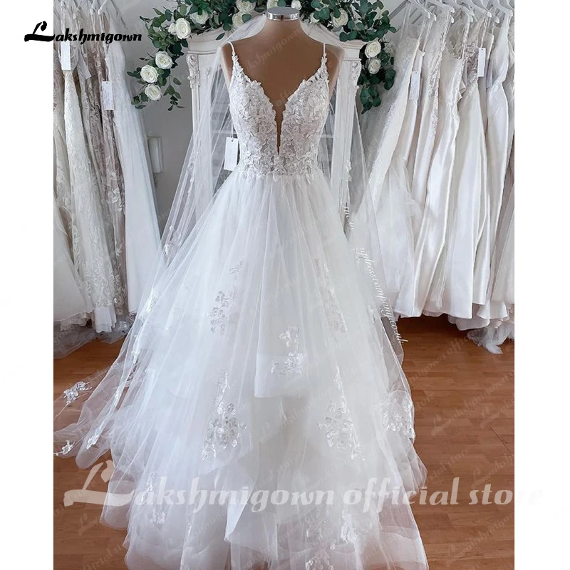 

Lakshmigown Свадебные платья на бретелях-спагетти с кружевной аппликацией, романтические платья, сдержанный Свадебный халат, винтажное свадебно...