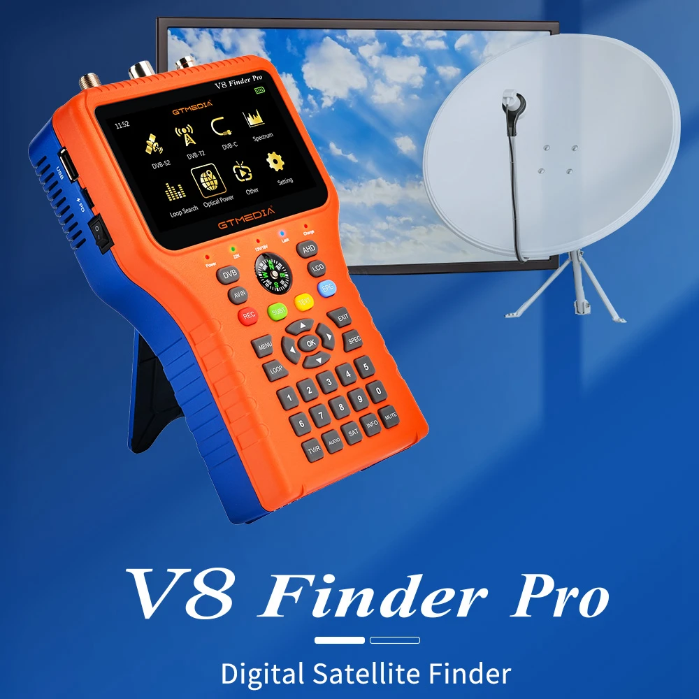 

New Satellite Finder Meter GTMEDIA V8 FInder Pro H.265 Suport DVB-S2X//T2/C for Installl Satellite and Terrestiral Antenna