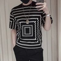 retro personality 3d wave pattern short sleeved t shirt mens summer dress casual fashion large size slim top male clothes 2022