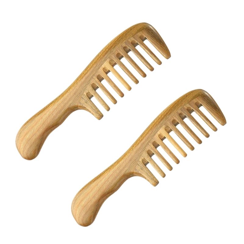 

Гребень для волос из натурального сандалового дерева с широкими зубьями, 2 шт., бесстатическая расческа для распутывания из дерева с гладкой...