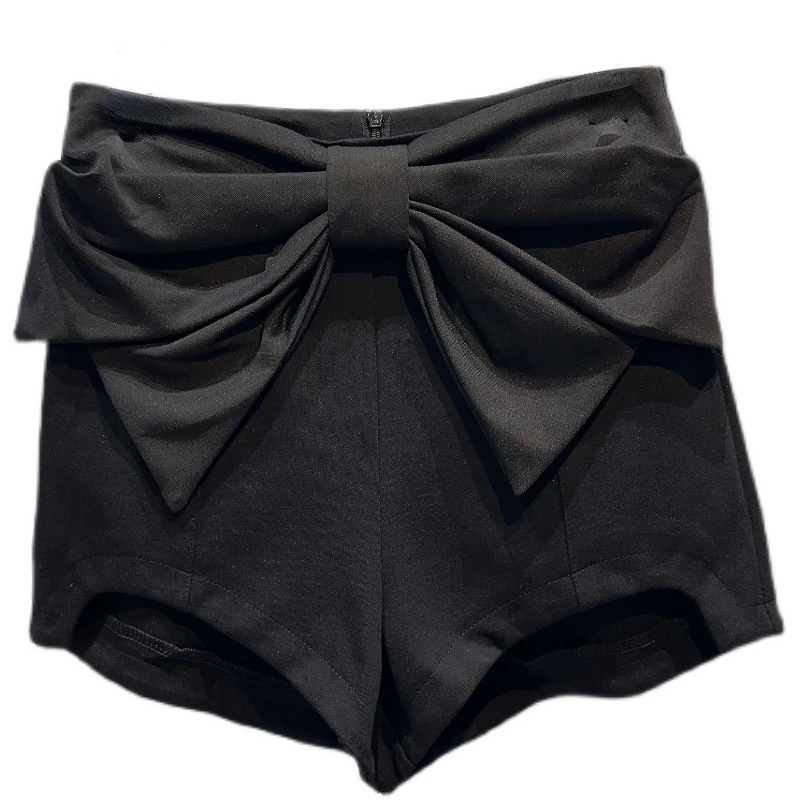 2023 Summer New Bow Waist Shorts for Women Fashion Front Three-Dimensional Big Bow Elegant Black Shorts All-Matching
