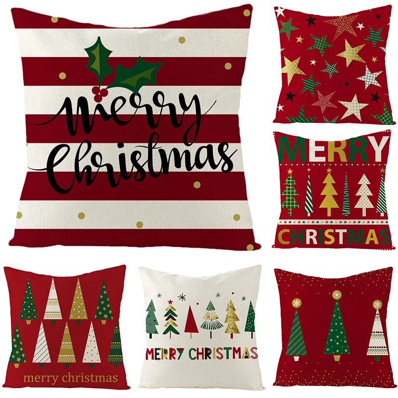 

Christmas Decoration Pillow Case Home Festival Tree Living Room Bedside Sofa 100% Cotton Linen Pillow Cushion Cover 45x45 Cm