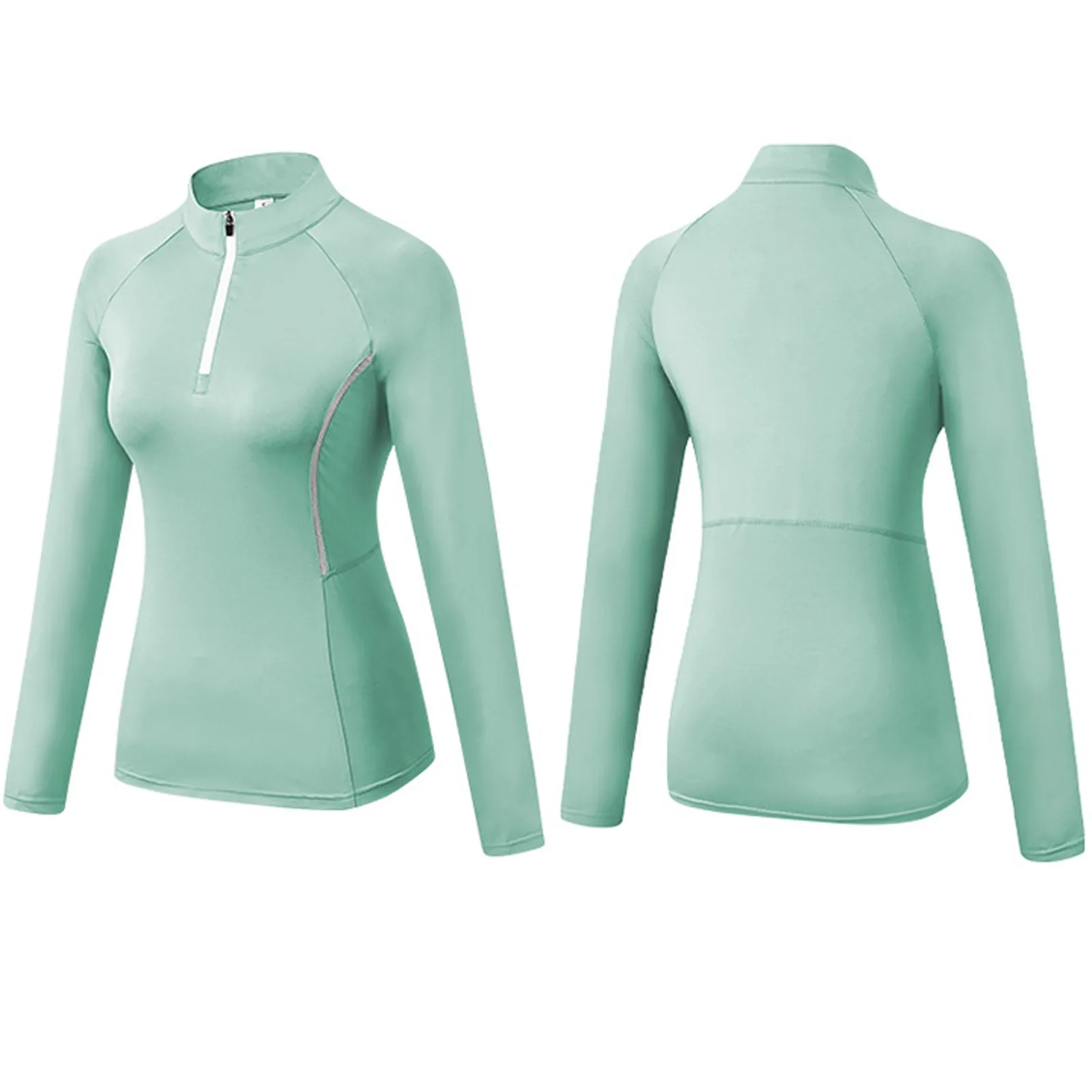 

Women's Winter Fitness Running Yoga Suit Long Sleeve Elastic Tight Stand Collar Sports Sweatshirt Top