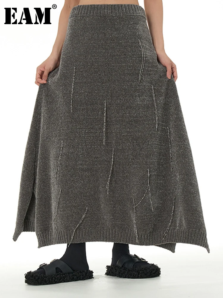 

[EAM] серая Трикотажная асимметричная юбка с высокой эластичной талией и кисточками Женская трапециевидная модная новинка весна-осень 2023 1DH2238