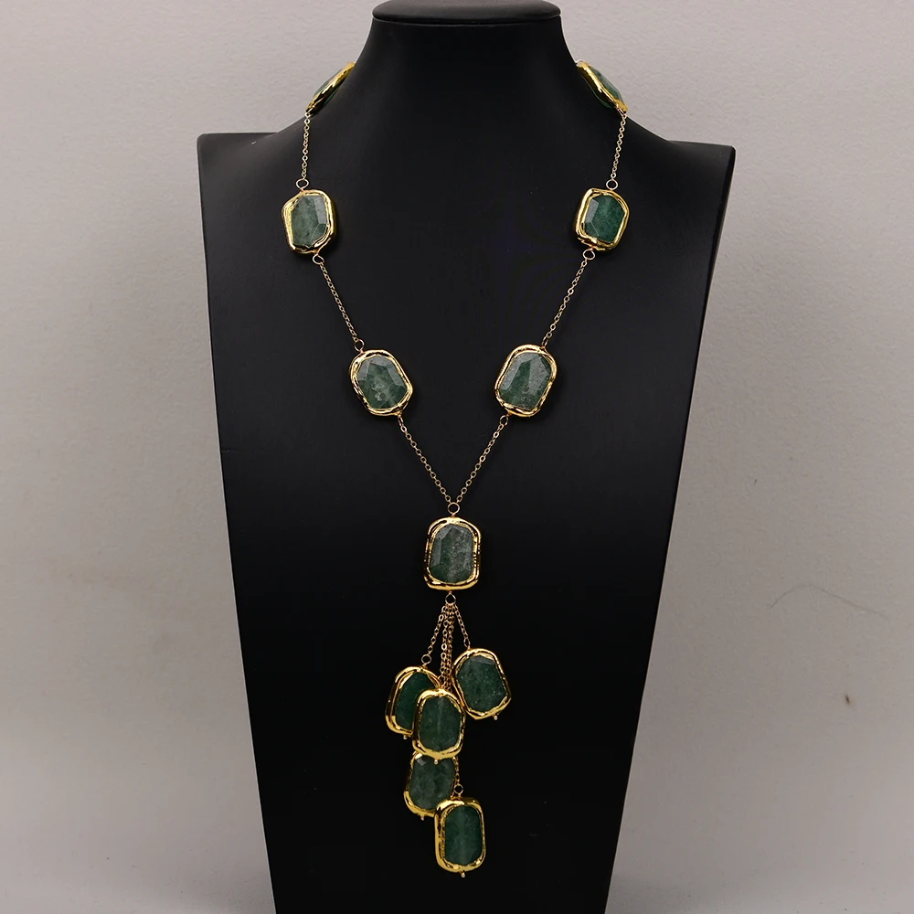 Фото Ожерелье G-G Natural Gems из зеленого клубничного кварца с позолотой 24K, цепочка с камнями, символ удачи, женское украшение №5