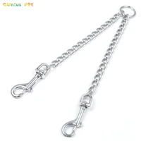 2 dogs leash heavy duty stainless steel double dog coupler twin lead 2 way for two pet dogs walking leash large dog safety chain