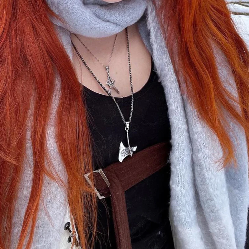

Hot Sale Vintage Viking Celtic Skull Tomahawk Titanium Steel Pendant Domineering Gothic Fashion Necklace for Woman Party Gift