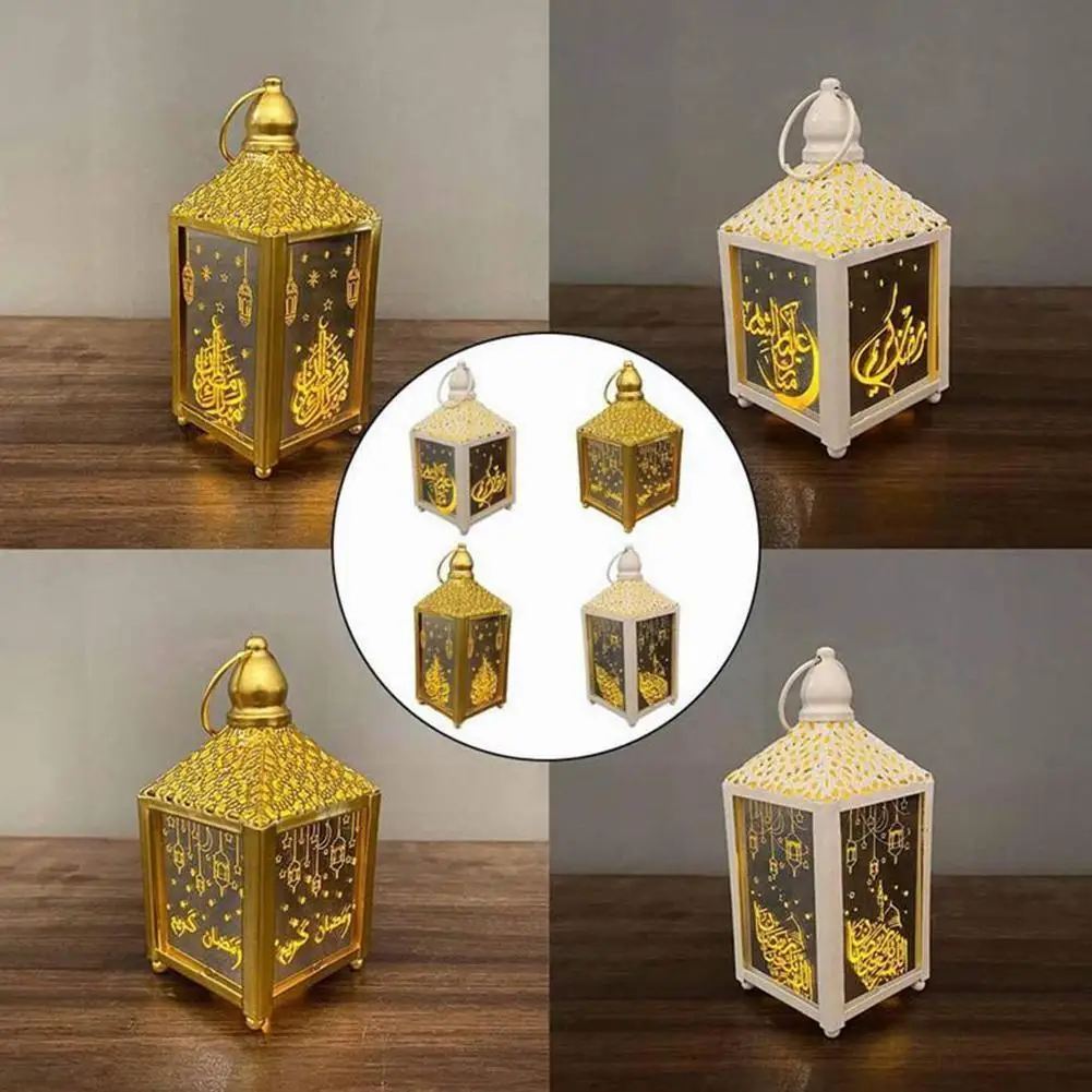 

1PC Muslim Ramadan Festival Ramadan Lamp Eid Eid Custom Lantern Lantern Led Wrought Iron Crafts Wind Arab N5Z8