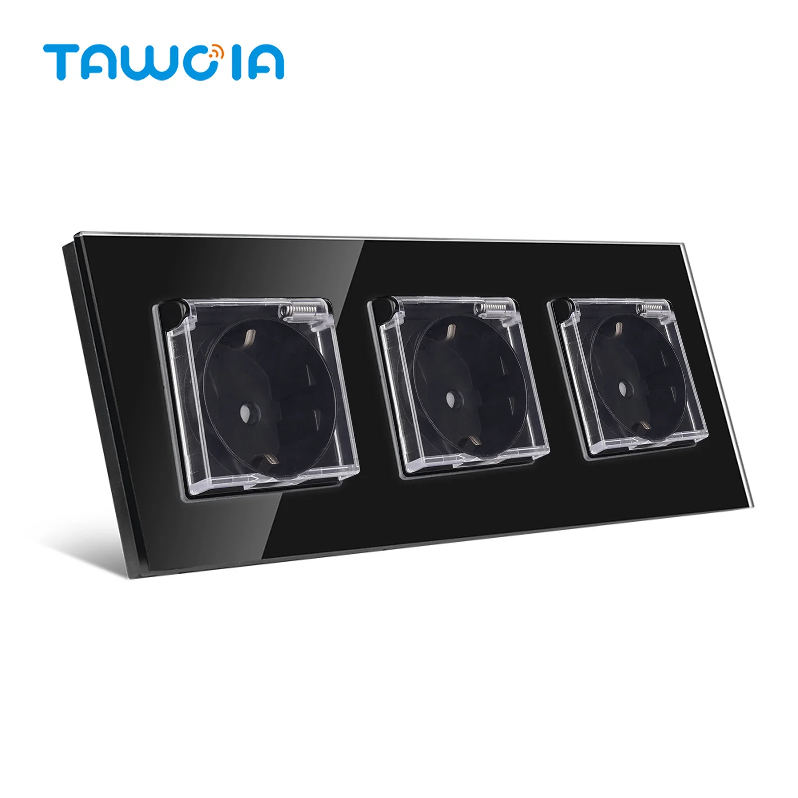 Настенная электрическая розетка TAWOIA, европейская розетка 16 А, водонепроницаемая стеклянная панель, двойная уличная розетка, электрическая розетка для ванной комнаты, тройная фоторозетка