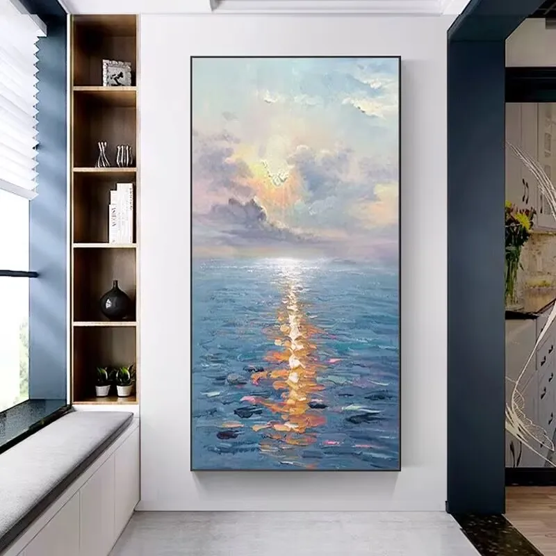 Чистая ручная картина маслом скандинавский пейзаж подвесная голубой вид на море