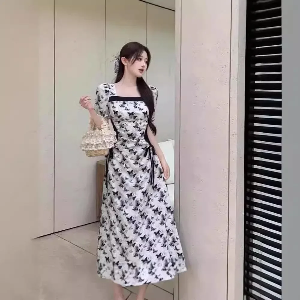 Элегантное невидимое платье на молнии с принтом бабочки для женщин коротким