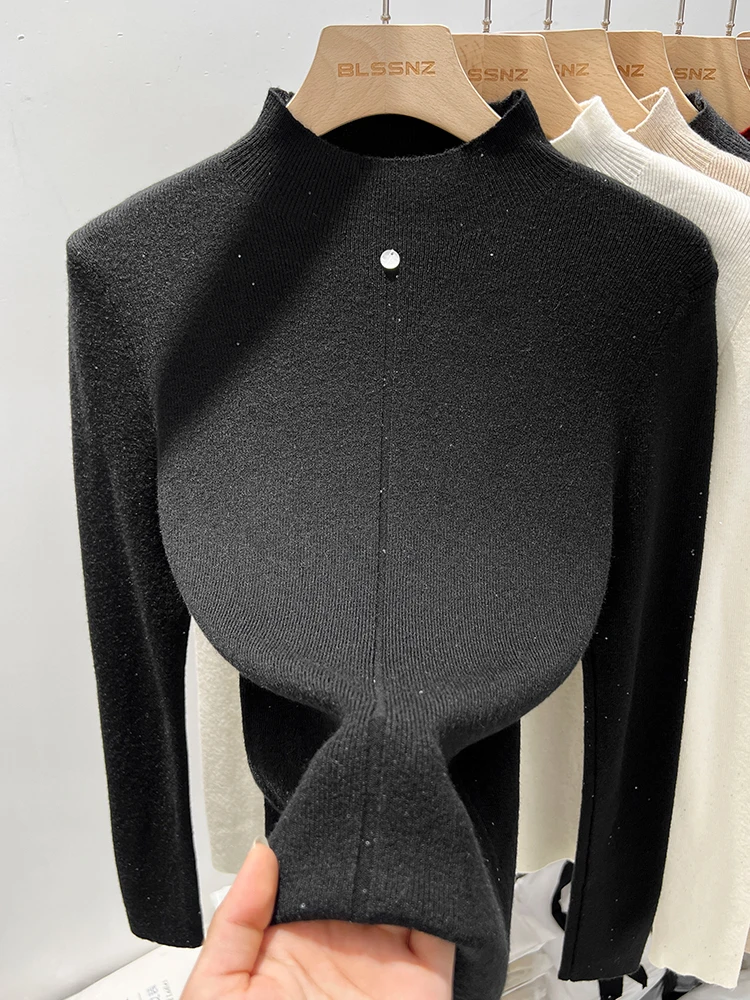 Ankela Red Half-high Collar Knit Women Bottoming Shirt Autumn and Winter Inner wear Can Be Worn outside Slim fit Top Pu... |