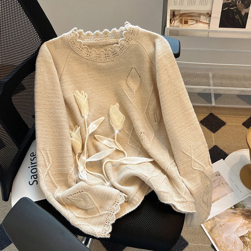 Женский трикотажный свитер с вышивкой Bomon 2000s Y2K