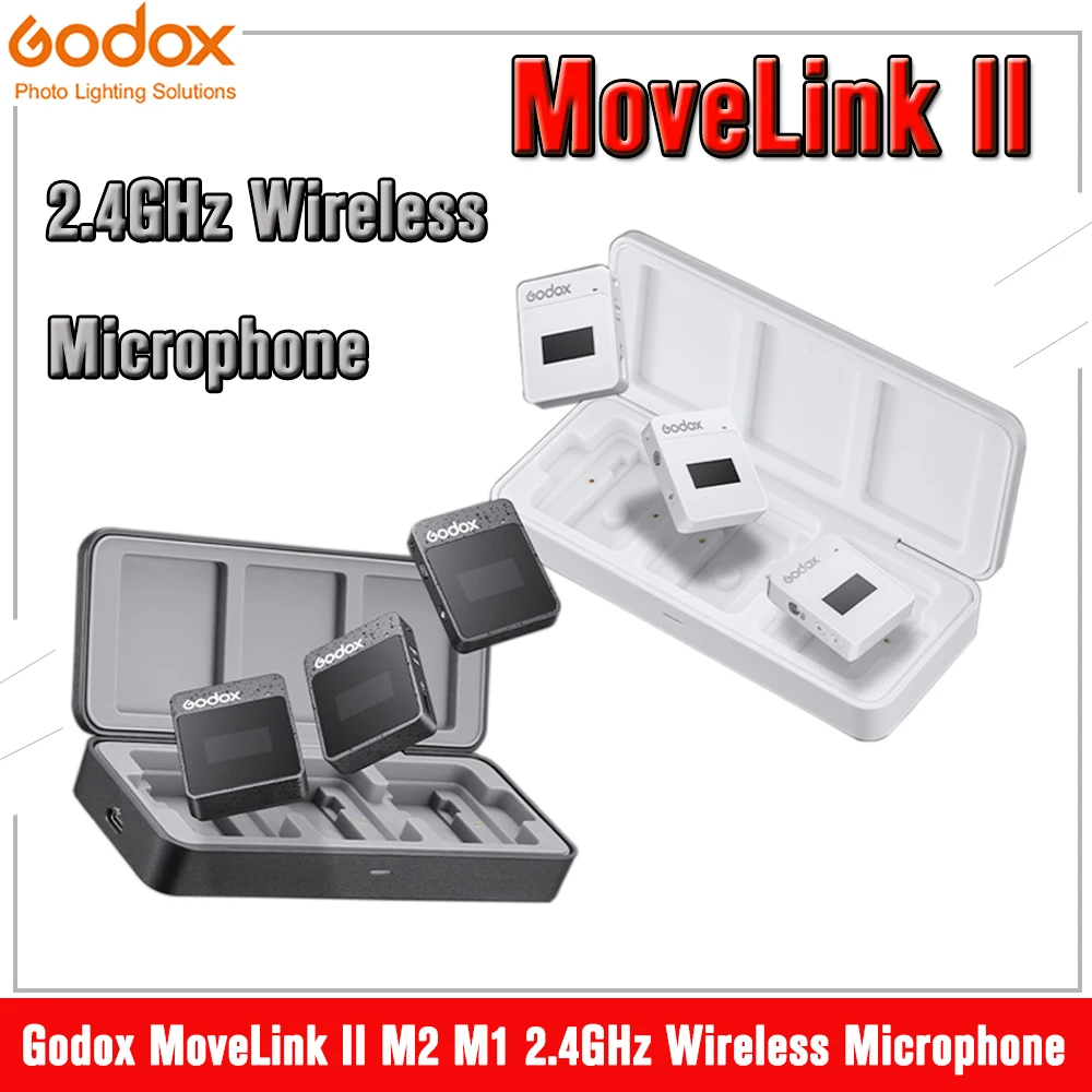

Godox MoveLink II M2 M1 Wireless Microphone 2.4GHz Lavalier Mic Transmitter Receiver for Phone DSLR Camera Smartphone