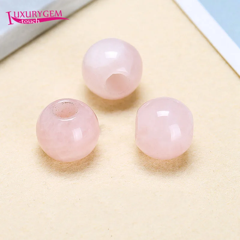 

14/16/20mm Natural Rose Quartzs Stone Smooth Round Shape DIY Large Hole Loose Beads Jewelry Accessories 5Pcs a4720