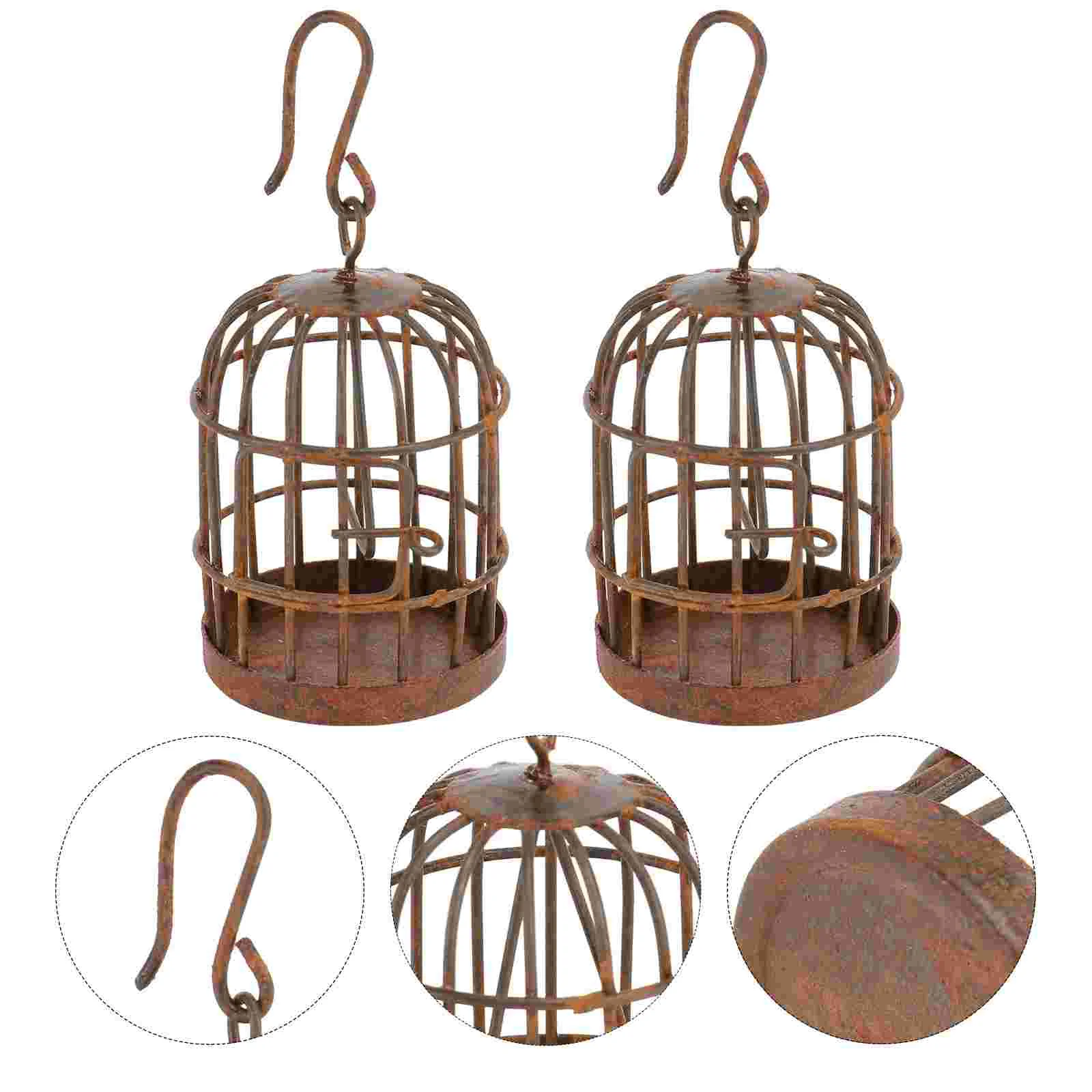 

2 Pcs Birdcage Ornament Plants Decor Succulent Landscape Juicy Succulent Decor Iron Micro Landscape Supply Hanging Pendant