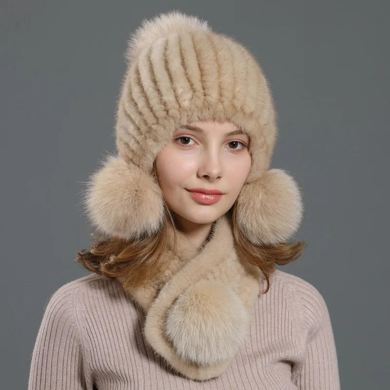 

Шапка из меха норки детская Корейская шапка из лисьего меха утолщенная меховая шапка для улицы для путешествий Милая теплая шапка для защит...