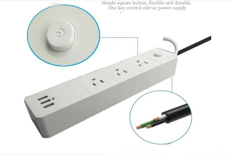 

American standard plug-in household desktop power conversion socket USB2.4A1.8-meter cable board American standard plug-in
