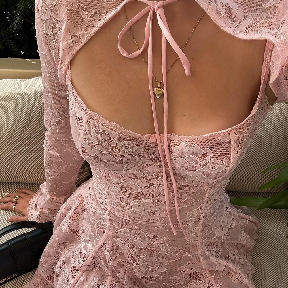 Suninheart элегантное летнее платье женское 2024 кружевной кардиган с длинным рукавом