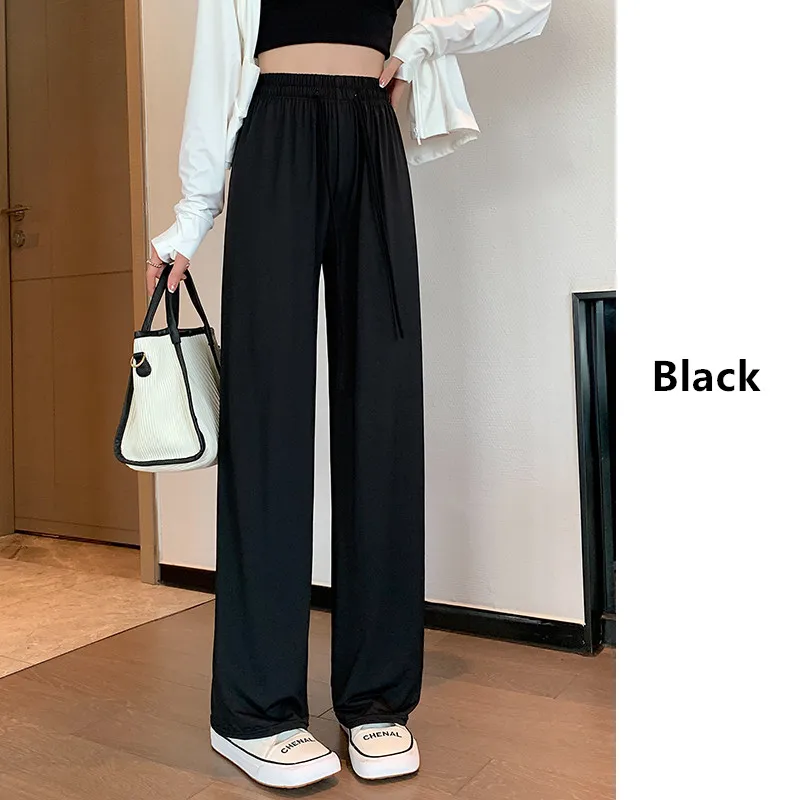 New Women'S Summer High-Waisted Draping Straight Trousers Female Korean Casual Thin Style Sunscreen Ice Silk Wide Leg Pants
