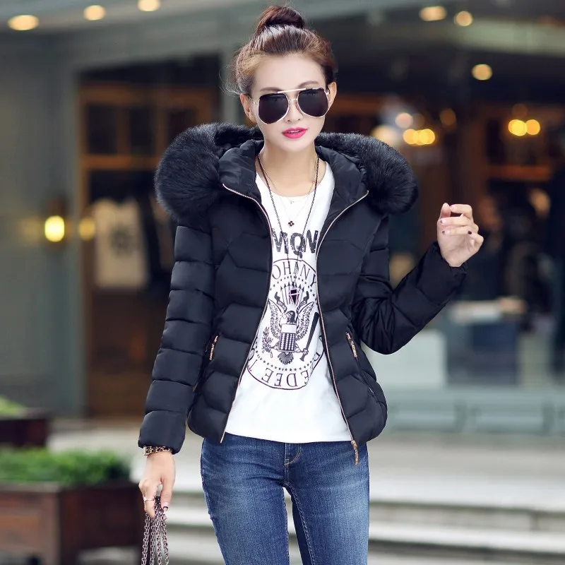 Autumn  winter 2022 Women's cotton coat Short coat Large fur collar  skinny lady Women's parkas cotton coat Women's cotton coat