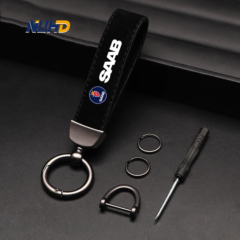 

Suede Zinc Alloy Car Keychain For SAAB 93 95 96 99 9-3 9-5 9-2X 900 9000 WF Car Key Rings Metal Anti-loss Protector Accessories